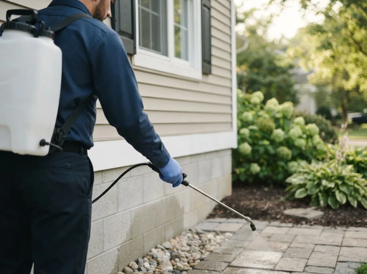 Pest control technician inspecting a home in Oakdale, IL